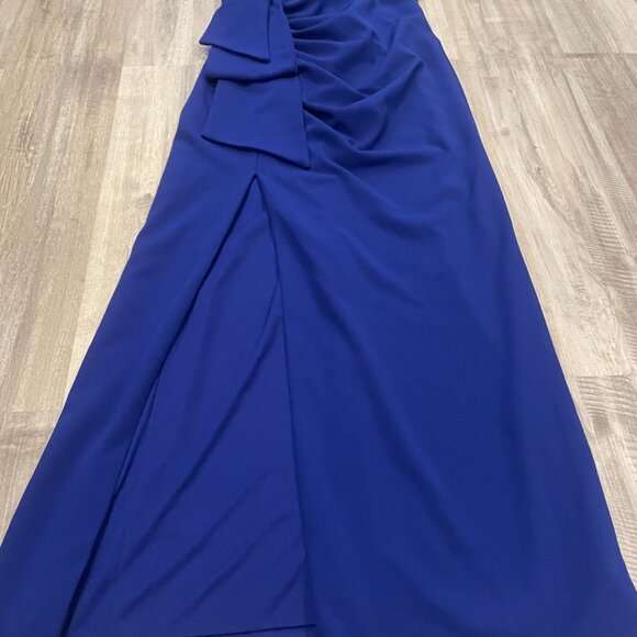 *NWT* Women's Long Off the Shoulder Xscape Scuba Crepe Slit Dress (Sz 10p) - Picture 4 of 9